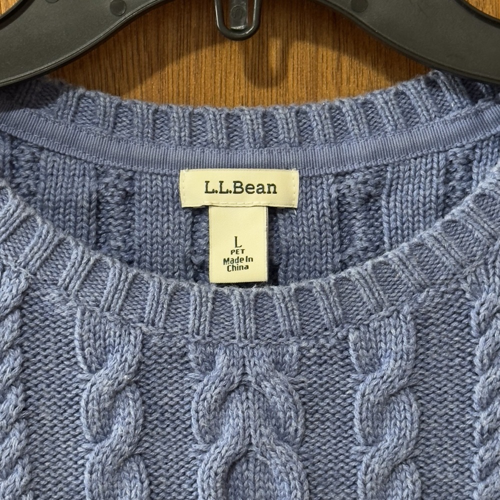 Ll Bean L Pet Blue Cotton Cable Knit Crew Neck Pullover Sweater Blue 503309 View 2